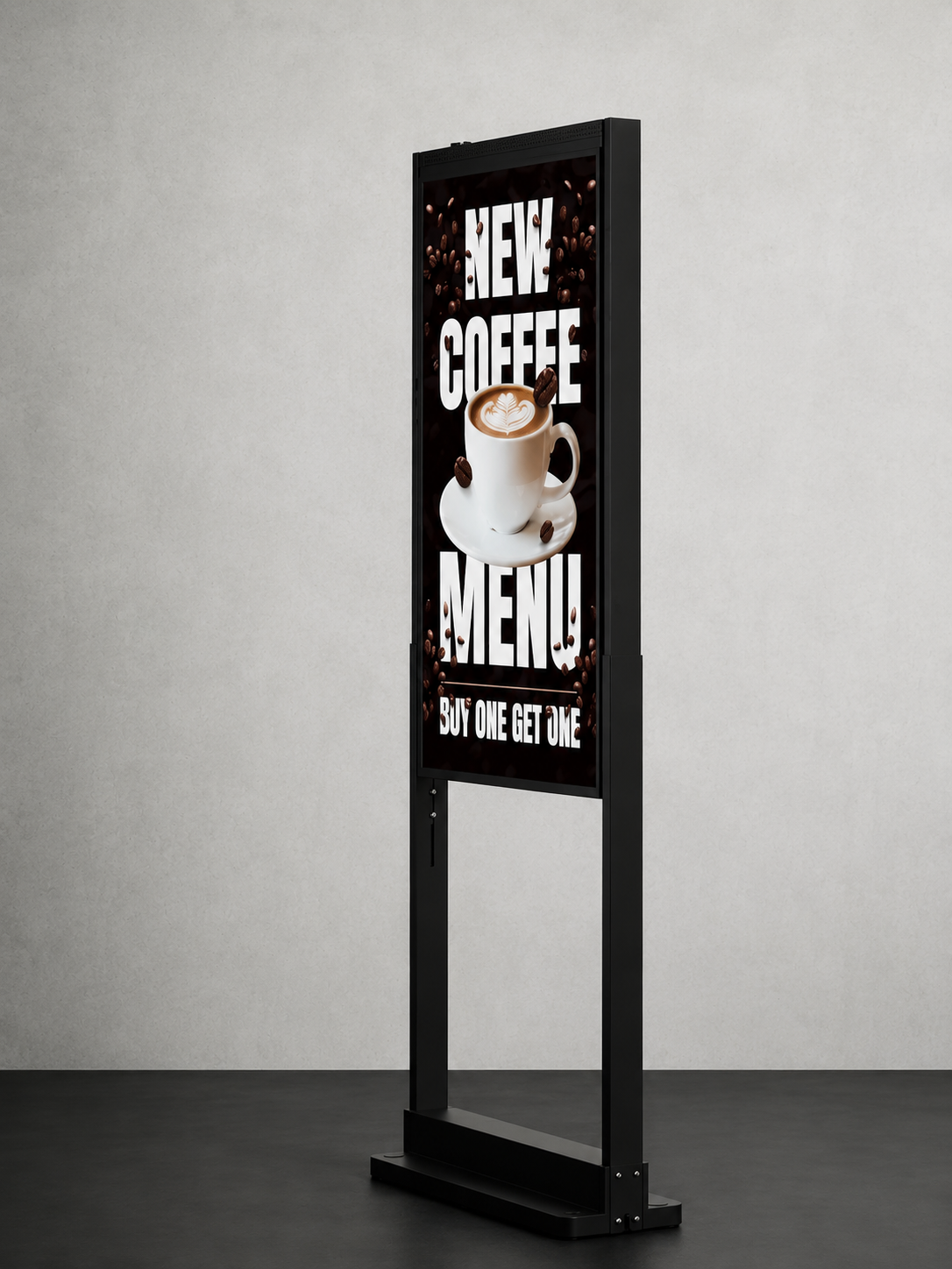 Écran vertical utilisé pour un menu de café
